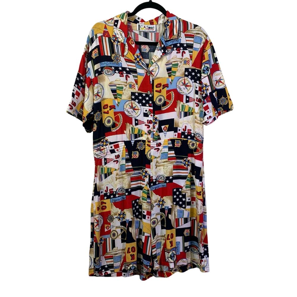 C.A. SPORT Romper M/L Vintage Nautical Sail Boat Sailing‎ Button Front Pockets